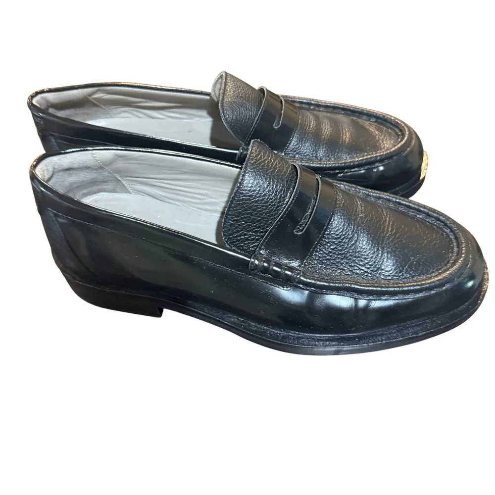 AllSaints Bloom Penny Loafers Mens 11 Black Leather Dress Formal Preppy Luxury
